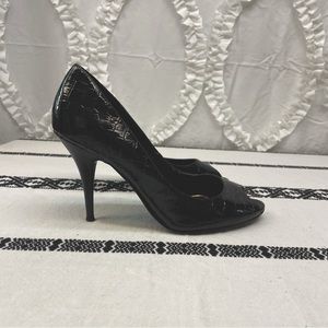 Ralph Lauren black peep toe mock- croc heels Sz 7.5